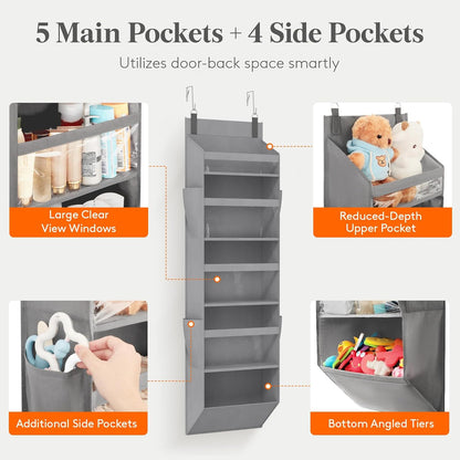1 Pack Over the Door Organizer 5 Section Hanging Storage, Dark Gray