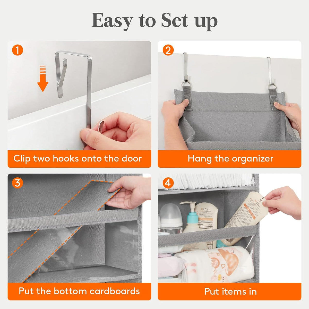 1 Pack Over the Door Organizer 5 Section Hanging Storage, Dark Gray