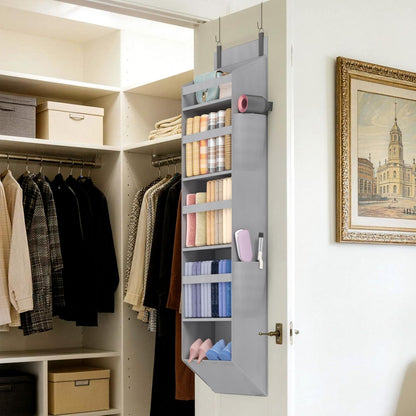 1 Pack Over the Door Organizer 5 Section Hanging Storage, Dark Gray