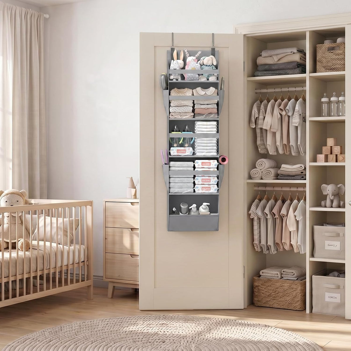 1 Pack Over the Door Organizer 5 Section Hanging Storage, Dark Gray