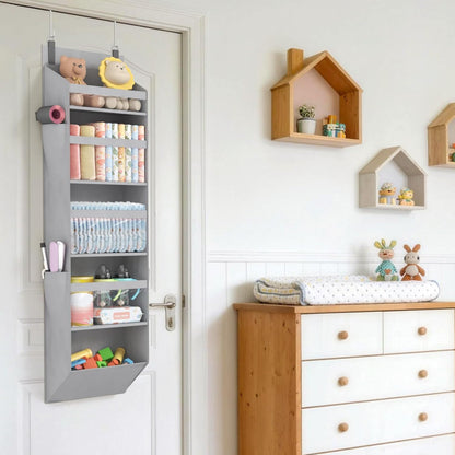1 Pack Over the Door Organizer 5 Section Hanging Storage, Dark Gray