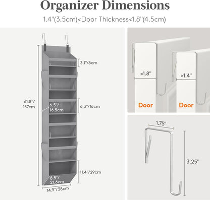 1 Pack Over the Door Organizer 5 Section Hanging Storage, Dark Gray