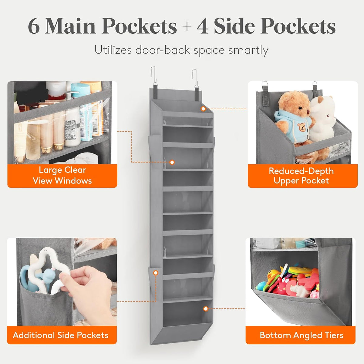 1 Pack Over the Door Organizer 5 Section Hanging Storage, Dark Gray