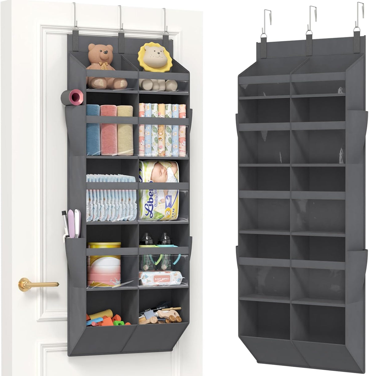 1 Pack Over the Door Organizer 5 Section Hanging Storage, Dark Gray