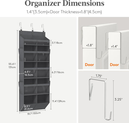1 Pack Over the Door Organizer 5 Section Hanging Storage, Dark Gray