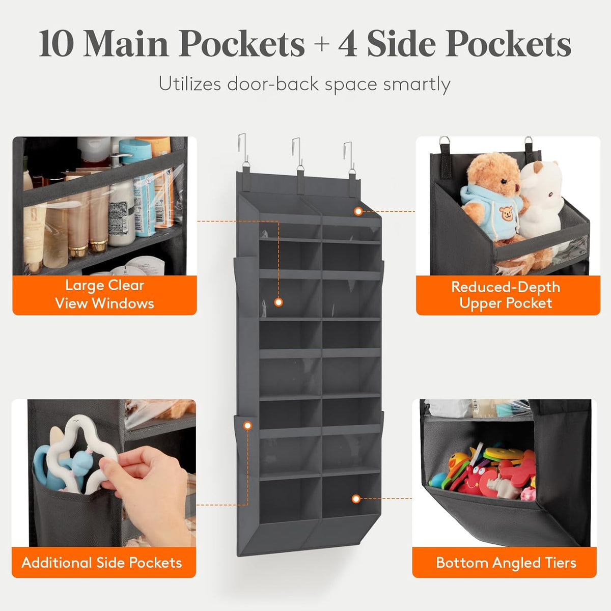 1 Pack Over the Door Organizer 5 Section Hanging Storage, Dark Gray