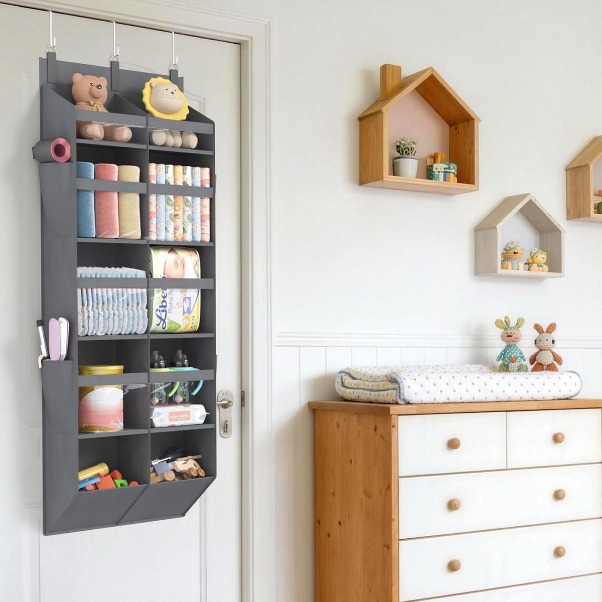 1 Pack Over the Door Organizer 5 Section Hanging Storage, Dark Gray