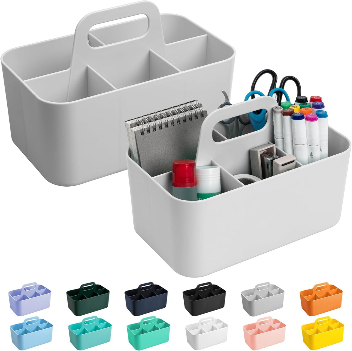 2 Pack Caddy Organizer with Handle, Portable Plastic Caddy, Storage Organization for Cleaning, Bath, Makeup, Art, Craft, Stationery, Classroom and Office, Tote Organizer