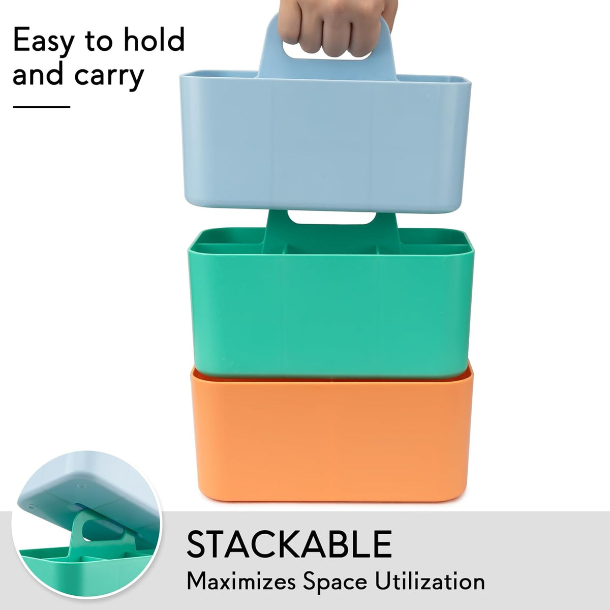 2 Pack Caddy Organizer with Handle, Portable Plastic Caddy, Storage Organization for Cleaning, Bath, Makeup, Art, Craft, Stationery, Classroom and Office, Tote Organizer