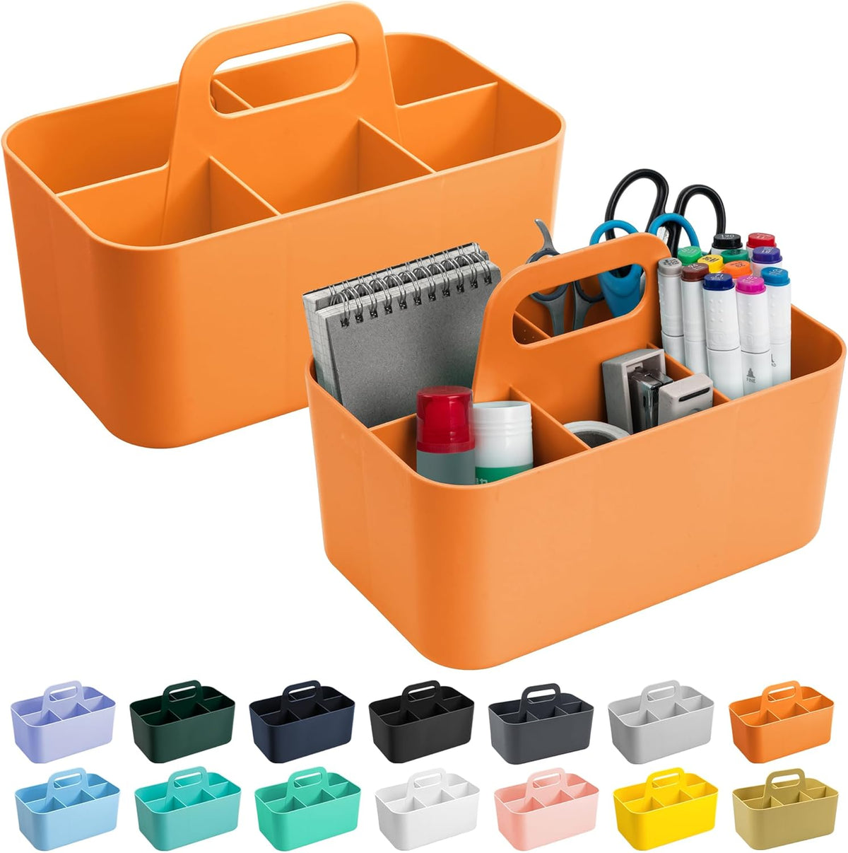2 Pack Caddy Organizer with Handle, Portable Plastic Caddy, Storage Organization for Cleaning, Bath, Makeup, Art, Craft, Stationery, Classroom and Office, Tote Organizer