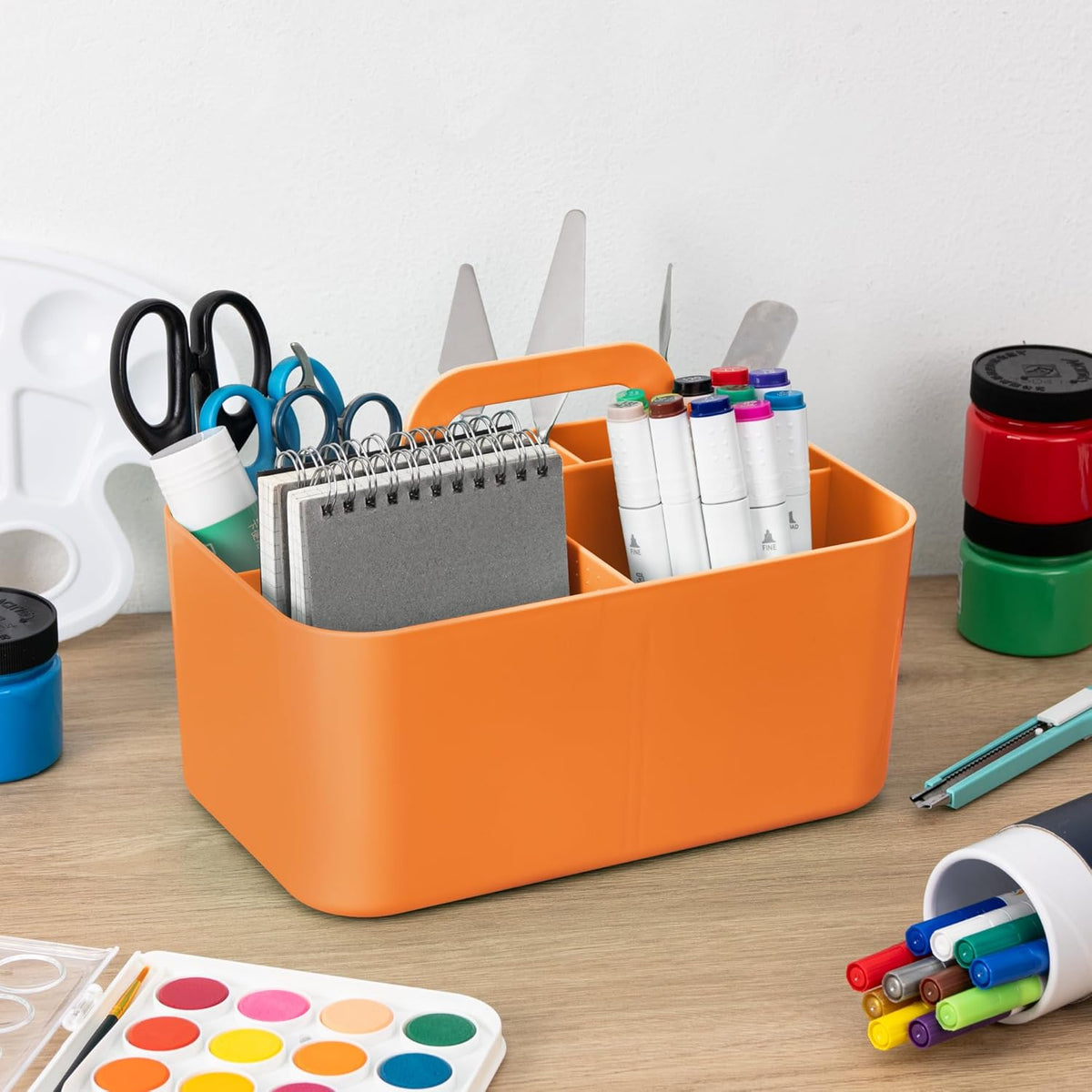 2 Pack Caddy Organizer with Handle, Portable Plastic Caddy, Storage Organization for Cleaning, Bath, Makeup, Art, Craft, Stationery, Classroom and Office, Tote Organizer
