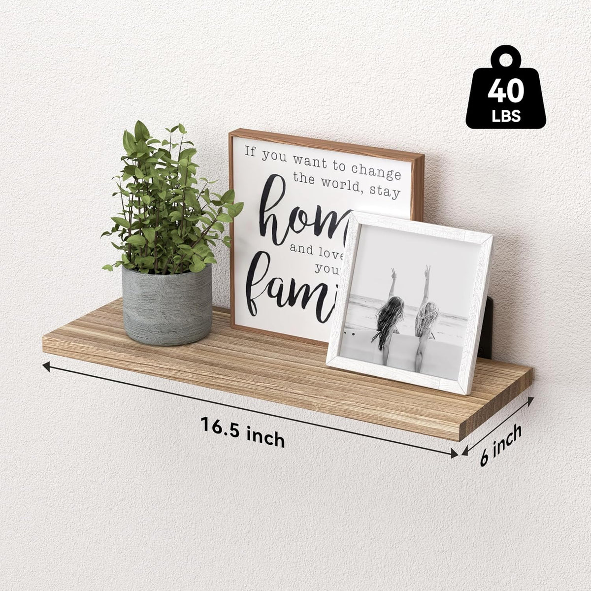 WOPITUES Floating Shelves Set of 6 for Wall Decor & Storage, Rustic Brown