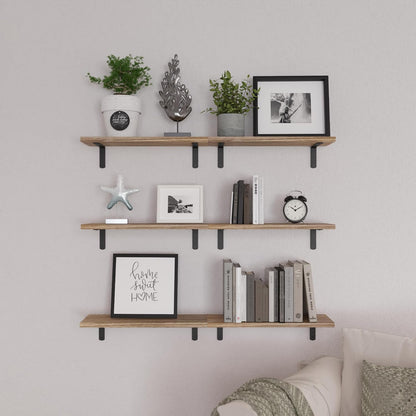 WOPITUES Floating Shelves Set of 6 for Wall Decor & Storage, Rustic Brown