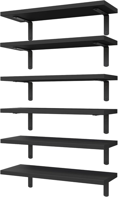 WOPITUES Floating Shelves Set of 6 for Wall Decor & Storage, Rustic Brown