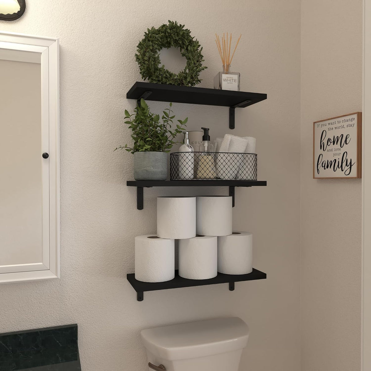 WOPITUES Floating Shelves Set of 6 for Wall Decor & Storage, Rustic Brown