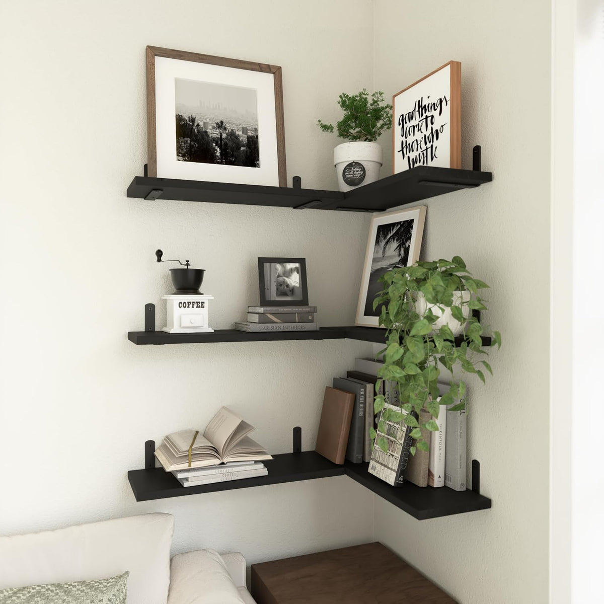 WOPITUES Floating Shelves Set of 6 for Wall Decor & Storage, Rustic Brown