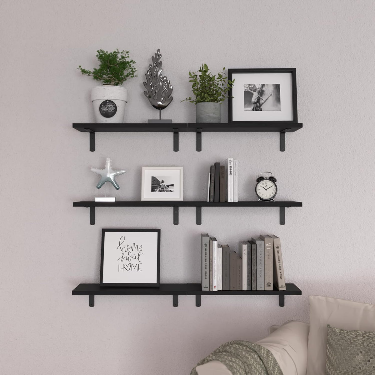 WOPITUES Floating Shelves Set of 6 for Wall Decor & Storage, Rustic Brown