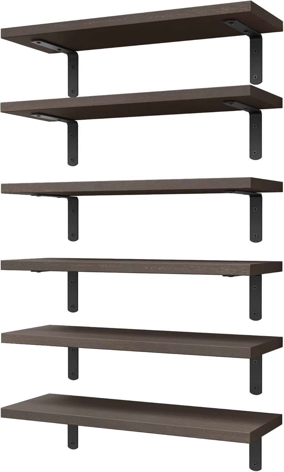 WOPITUES Floating Shelves Set of 6 for Wall Decor & Storage, Rustic Brown