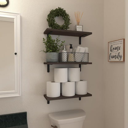 WOPITUES Floating Shelves Set of 6 for Wall Decor & Storage, Rustic Brown