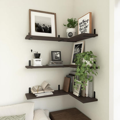WOPITUES Floating Shelves Set of 6 for Wall Decor & Storage, Rustic Brown