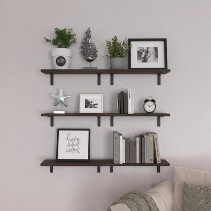 WOPITUES Floating Shelves Set of 6 for Wall Decor & Storage, Rustic Brown