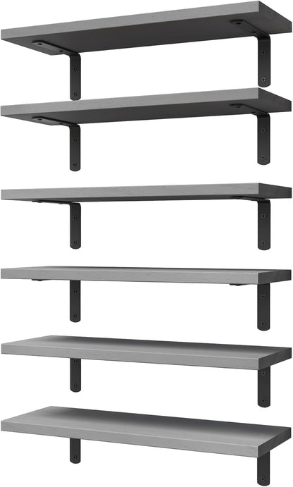 WOPITUES Floating Shelves Set of 6 for Wall Decor & Storage, Rustic Brown