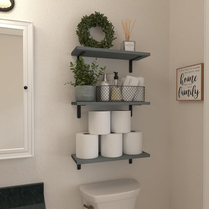 WOPITUES Floating Shelves Set of 6 for Wall Decor & Storage, Rustic Brown