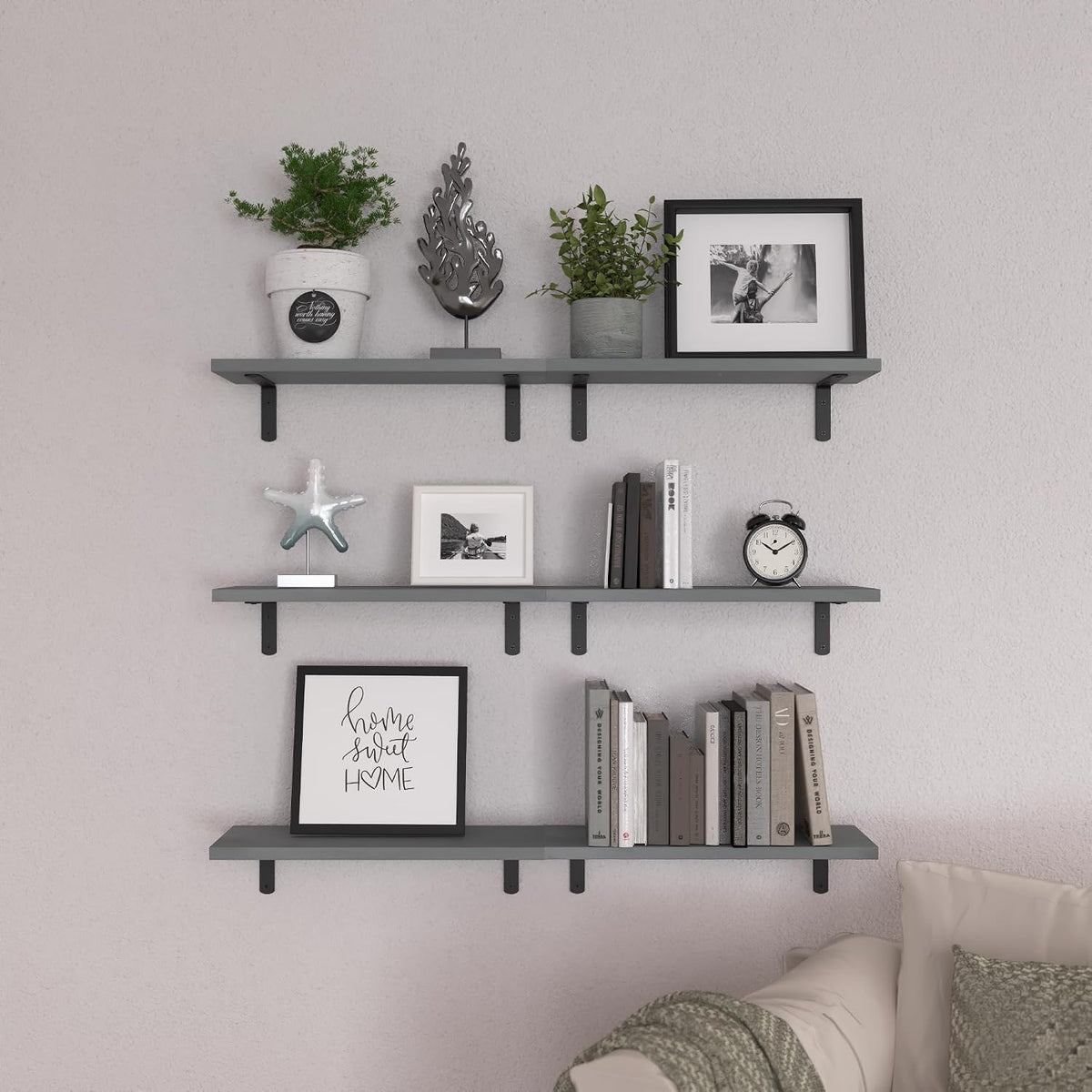 WOPITUES Floating Shelves Set of 6 for Wall Decor & Storage, Rustic Brown