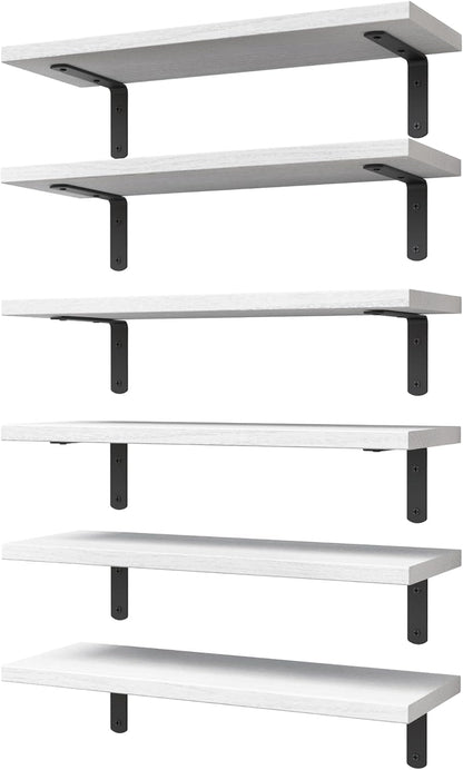 WOPITUES Floating Shelves Set of 6 for Wall Decor & Storage, Rustic Brown