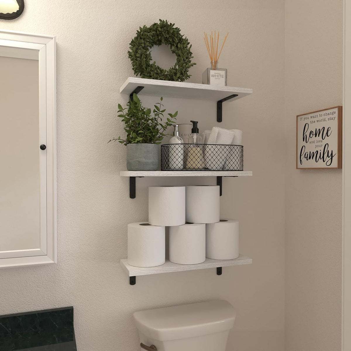 WOPITUES Floating Shelves Set of 6 for Wall Decor & Storage, Rustic Brown