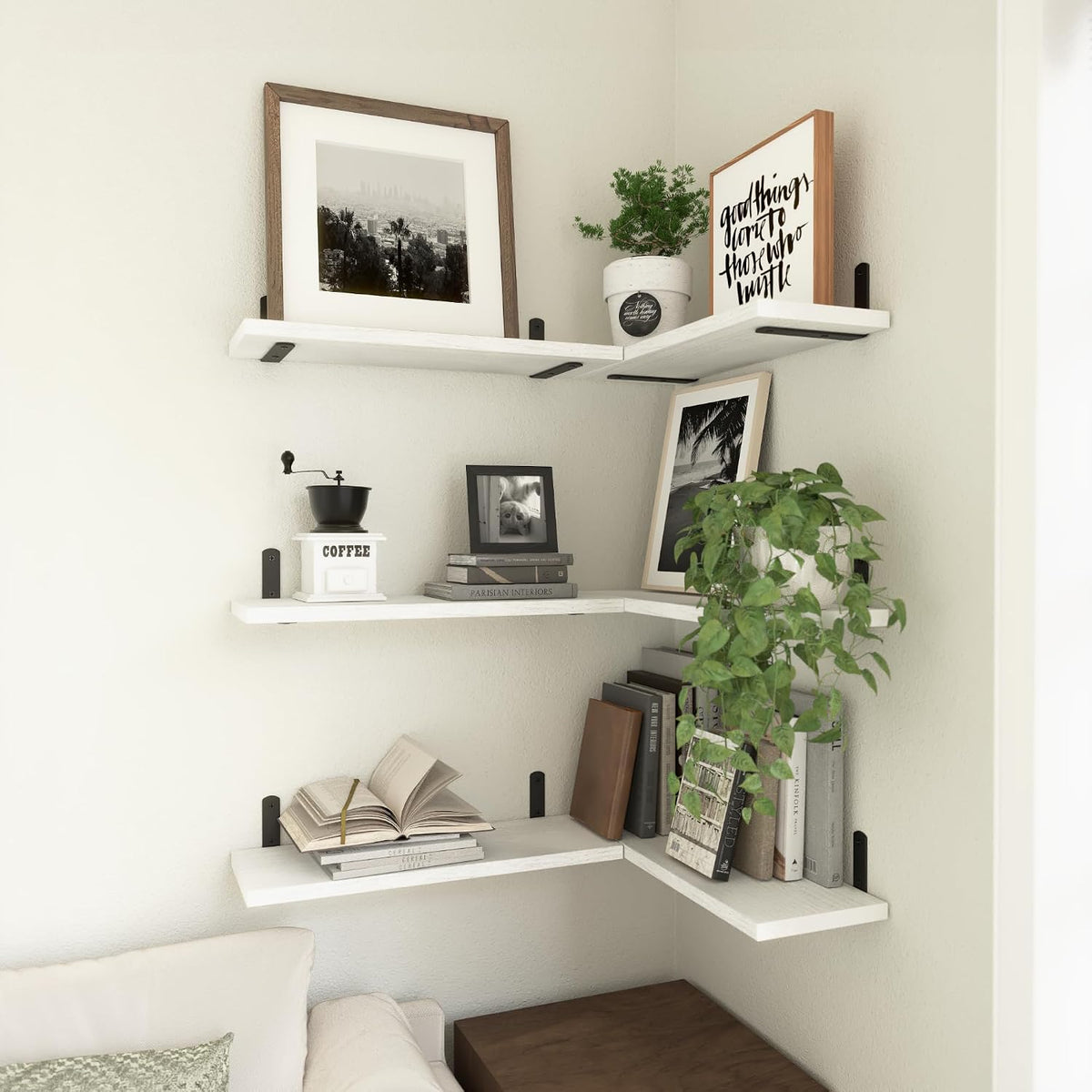WOPITUES Floating Shelves Set of 6 for Wall Decor & Storage, Rustic Brown