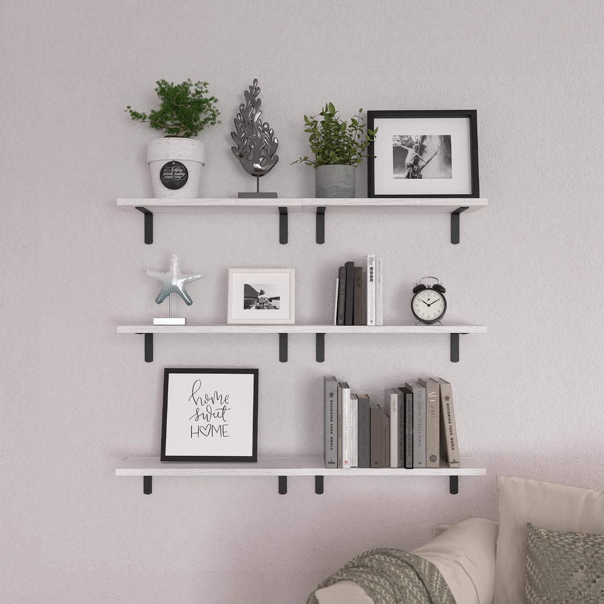 WOPITUES Floating Shelves Set of 6 for Wall Decor & Storage, Rustic Brown