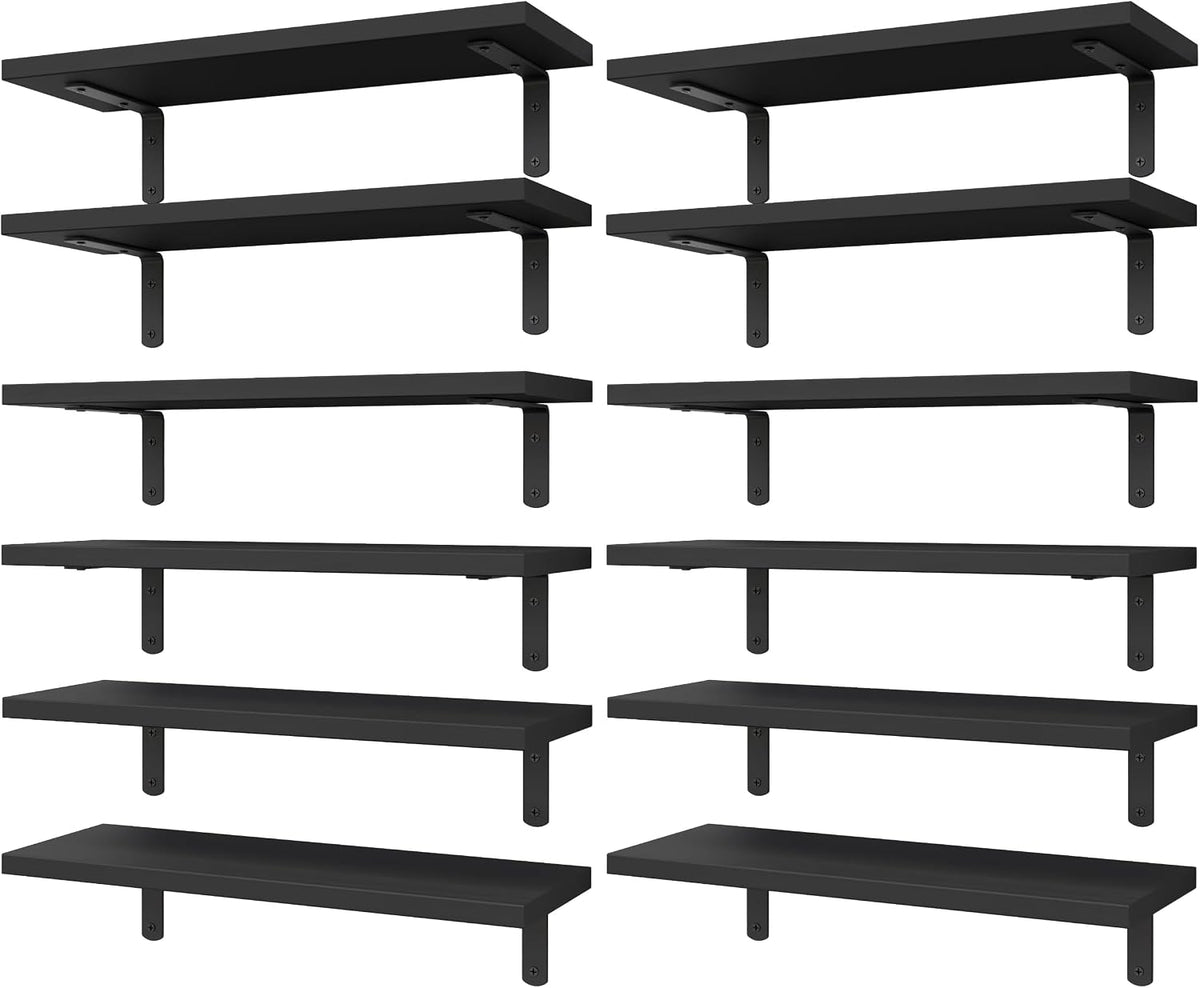 WOPITUES Floating Shelves Set of 6 for Wall Decor & Storage, Rustic Brown