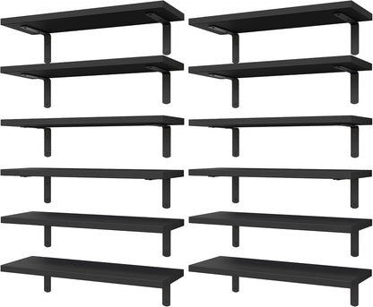 WOPITUES Floating Shelves Set of 6 for Wall Decor & Storage, Rustic Brown