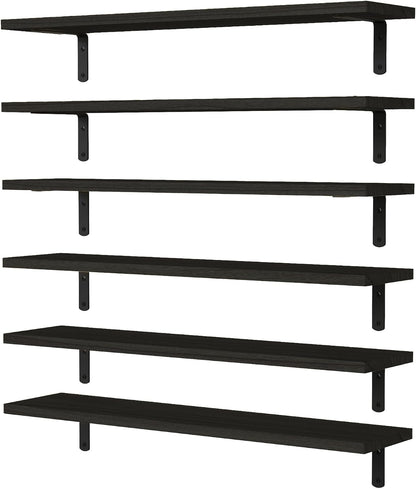 WOPITUES Floating Shelves Set of 6 for Wall Decor & Storage, Rustic Brown
