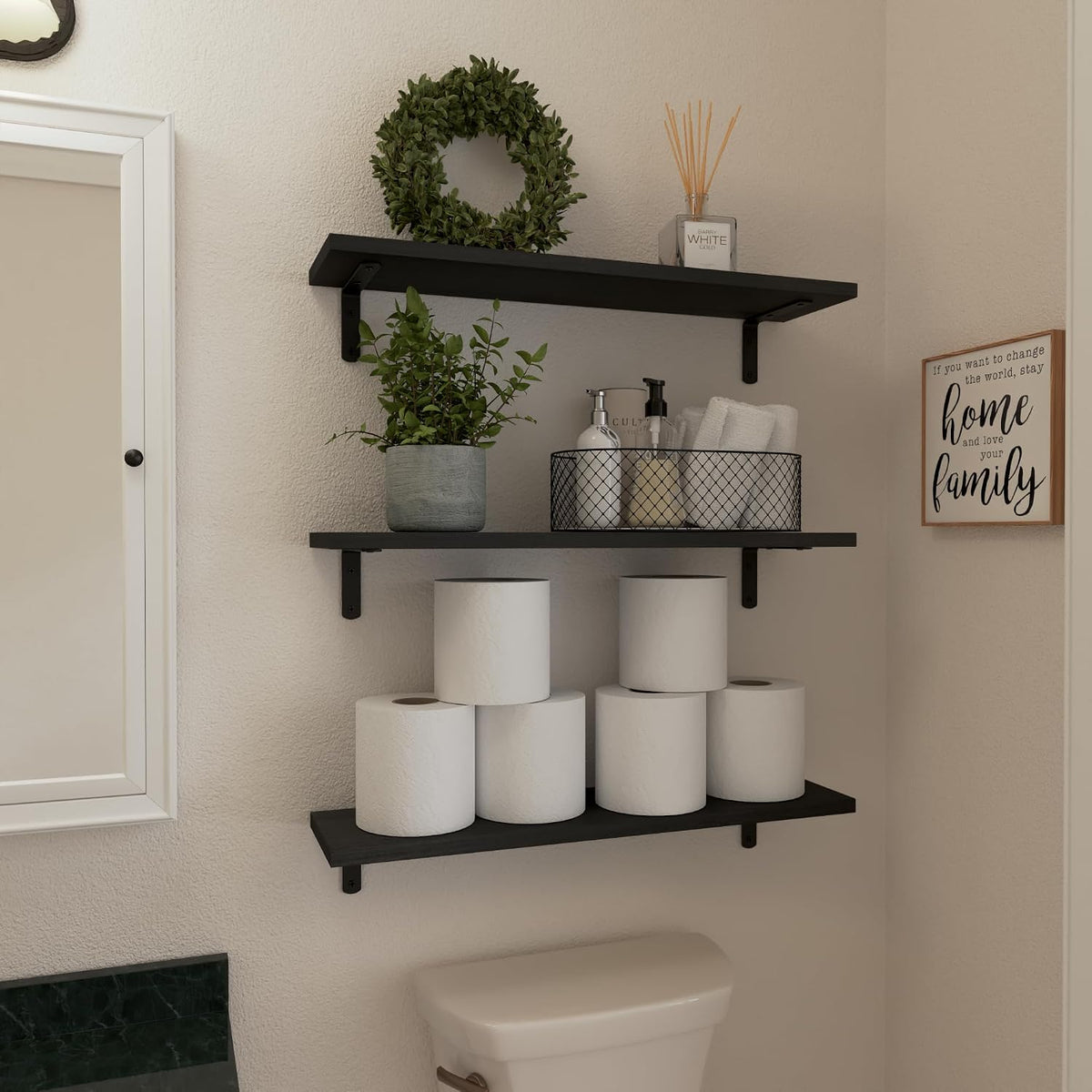 WOPITUES Floating Shelves Set of 6 for Wall Decor & Storage, Rustic Brown