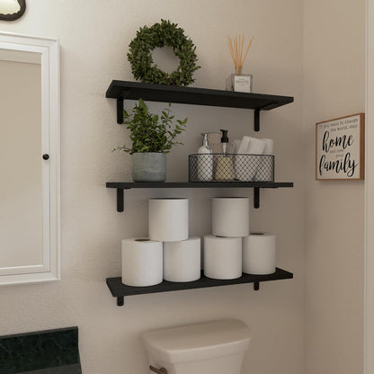 WOPITUES Floating Shelves Set of 6 for Wall Decor & Storage, Rustic Brown