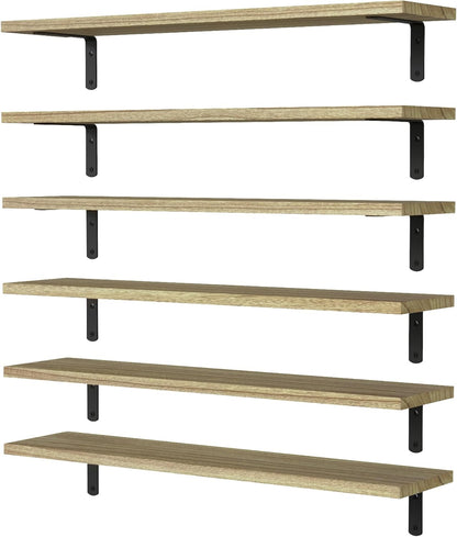 WOPITUES Floating Shelves Set of 6 for Wall Decor & Storage, Rustic Brown