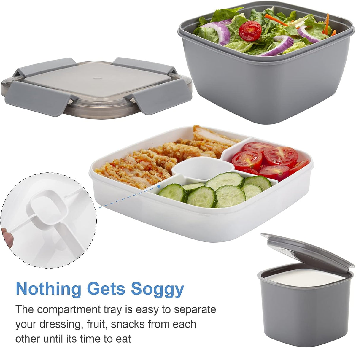 Salad Lunch Container To Go, BPA-Free 52-oz Salad Bowls to go for lunch
