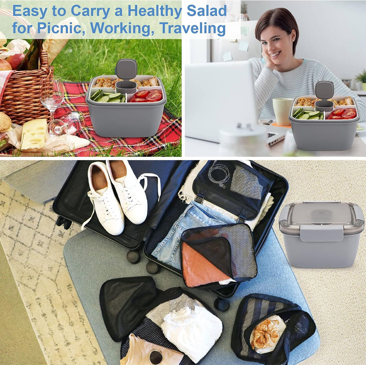 Salad Lunch Container To Go, BPA-Free 52-oz Salad Bowls to go for lunch
