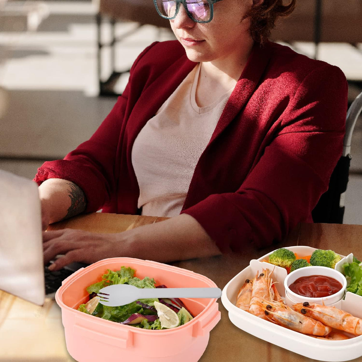 Salad Lunch Container To Go, BPA-Free 52-oz Salad Bowls to go for lunch