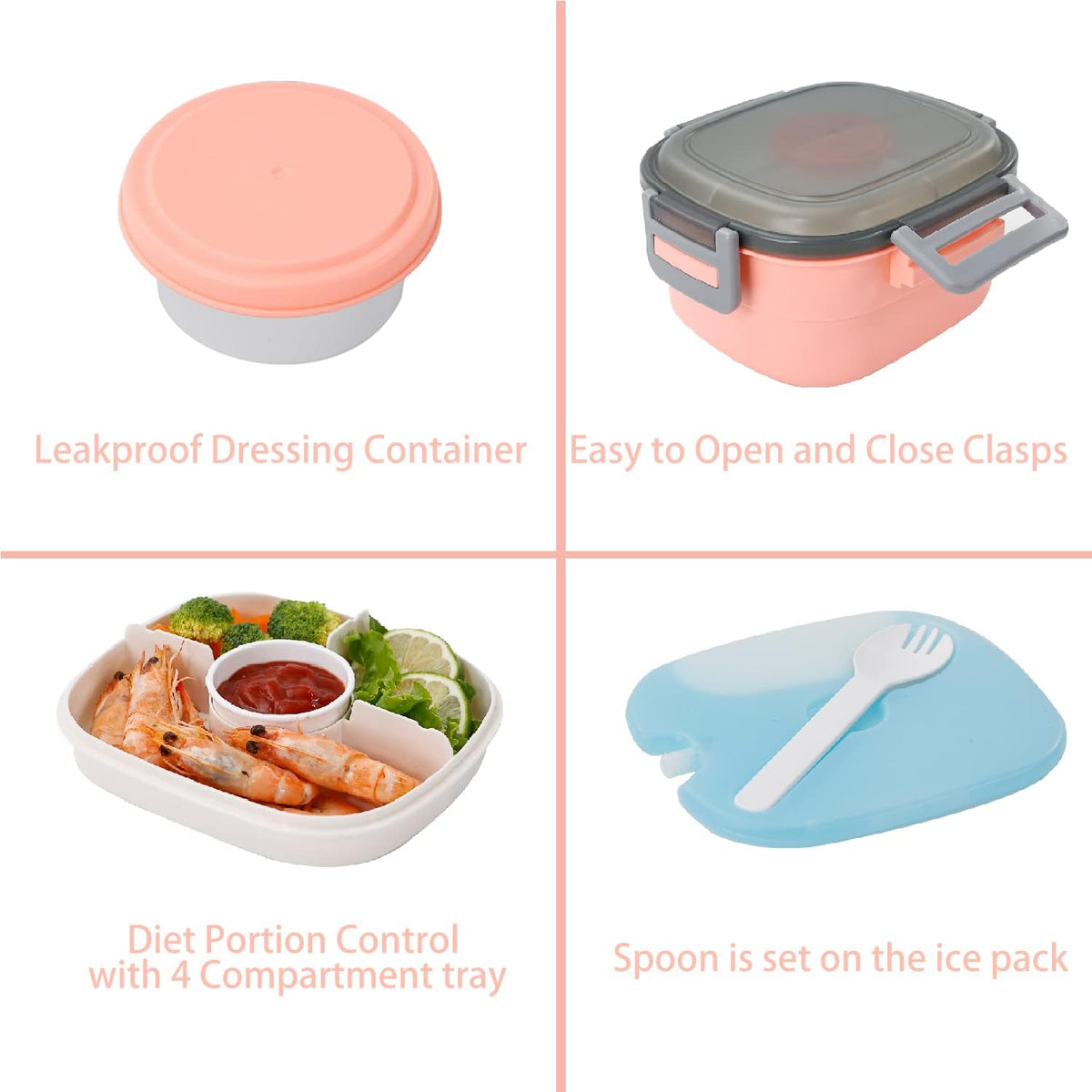 Salad Lunch Container To Go, BPA-Free 52-oz Salad Bowls to go for lunch