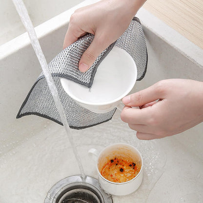 Double-Layer Steel Wire Cleaning Cloth - Non-Scratch Wire Dishcloth Rag Heavy Duty Scrub Pads Multi-Purpose Silver Mesh Scouring Pads for Dishes, Pots, Pans (10 pcs)