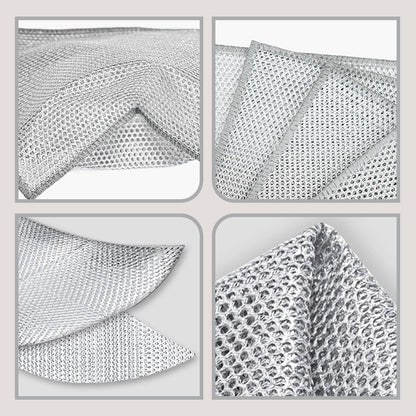 Double-Layer Steel Wire Cleaning Cloth - Non-Scratch Wire Dishcloth Rag Heavy Duty Scrub Pads Multi-Purpose Silver Mesh Scouring Pads for Dishes, Pots, Pans (10 pcs)