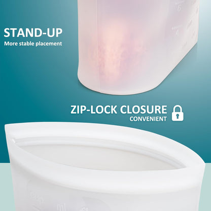 Extra Large Reusable Silicone Food Storage Bags 4 Pack, 0.8 Gallon/3000ml, 100% Silicone Stand-Up Wide-Open Zip-Lock Reusable Bags for Large Items, Microwave Freezer Oven Dishwasher Safe, Translucent