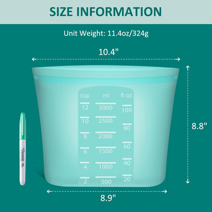 Extra Large Reusable Silicone Food Storage Bags 4 Pack, 0.8 Gallon/3000ml, 100% Silicone Stand-Up Wide-Open Zip-Lock Reusable Bags for Large Items, Microwave Freezer Oven Dishwasher Safe, Translucent