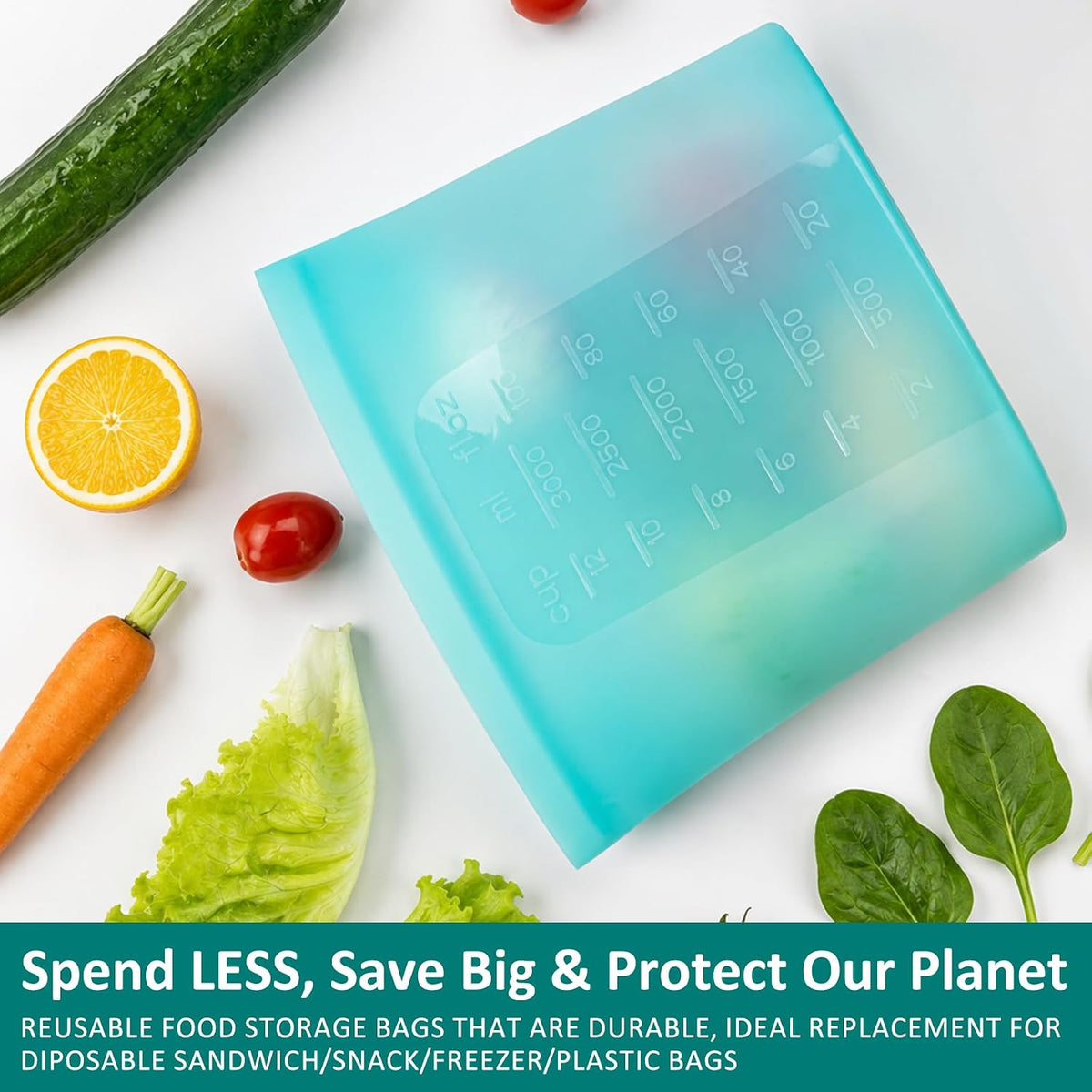 Extra Large Reusable Silicone Food Storage Bags 4 Pack, 0.8 Gallon/3000ml, 100% Silicone Stand-Up Wide-Open Zip-Lock Reusable Bags for Large Items, Microwave Freezer Oven Dishwasher Safe, Translucent