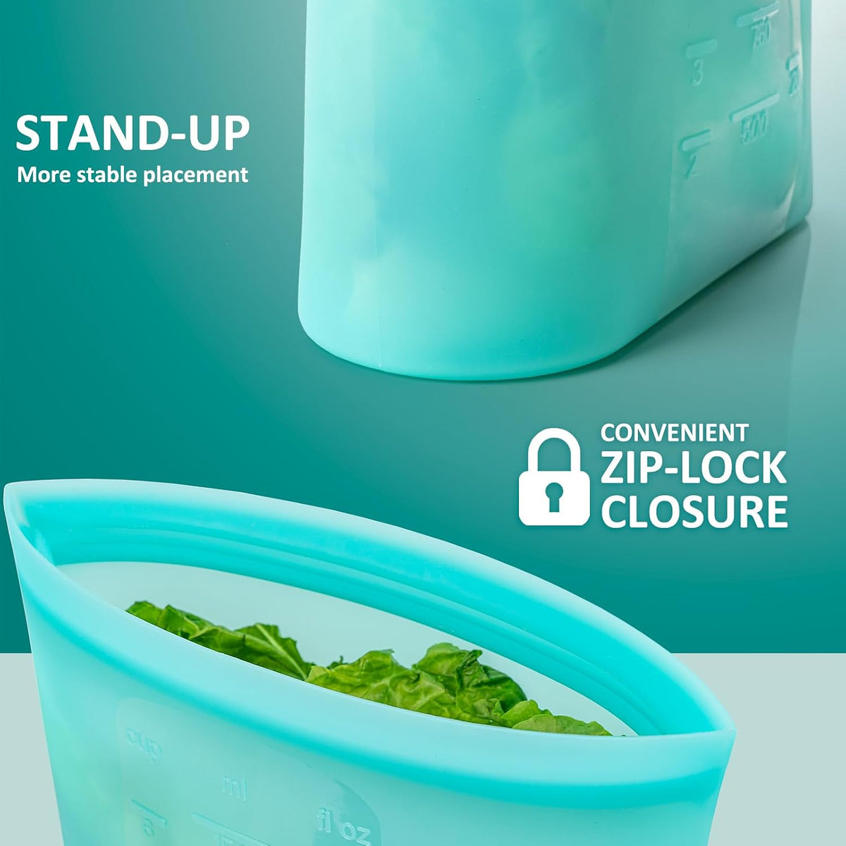 Extra Large Reusable Silicone Food Storage Bags 4 Pack, 0.8 Gallon/3000ml, 100% Silicone Stand-Up Wide-Open Zip-Lock Reusable Bags for Large Items, Microwave Freezer Oven Dishwasher Safe, Translucent