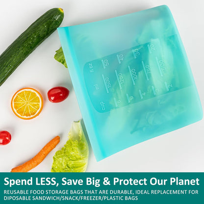 Extra Large Reusable Silicone Food Storage Bags 4 Pack, 0.8 Gallon/3000ml, 100% Silicone Stand-Up Wide-Open Zip-Lock Reusable Bags for Large Items, Microwave Freezer Oven Dishwasher Safe, Translucent