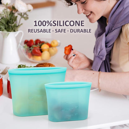 Extra Large Reusable Silicone Food Storage Bags 4 Pack, 0.8 Gallon/3000ml, 100% Silicone Stand-Up Wide-Open Zip-Lock Reusable Bags for Large Items, Microwave Freezer Oven Dishwasher Safe, Translucent